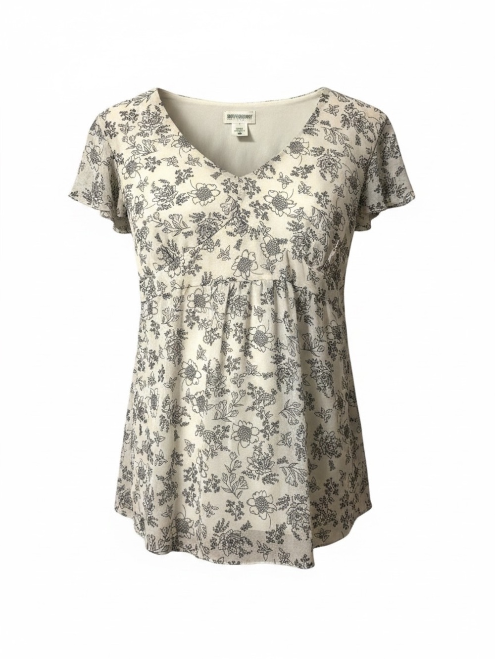 Motherhood Maternity Blouse Size Medium Short Flutter Sleeves Floral Flowy Top